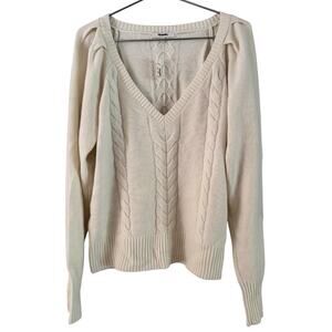 NWD Madewell V-Neck Pullover Cable Knit Sweater Merino Wool Size XL